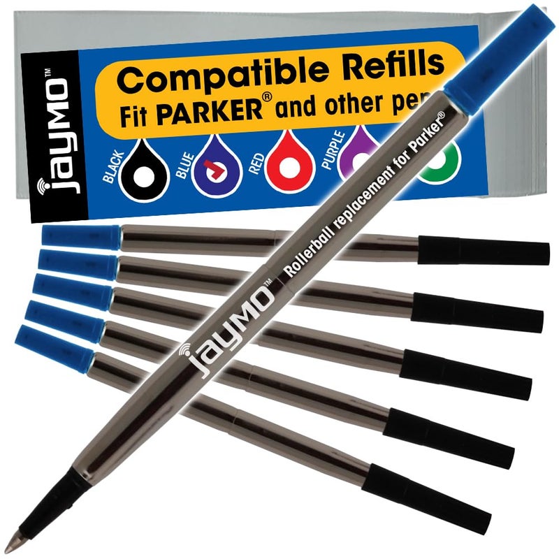 Jaymo Replacement for Parker Quink 1950324 - Measures 4.56 in / 116 mm Long - Rollerball Pen Refill - 6 Blue - Image 1